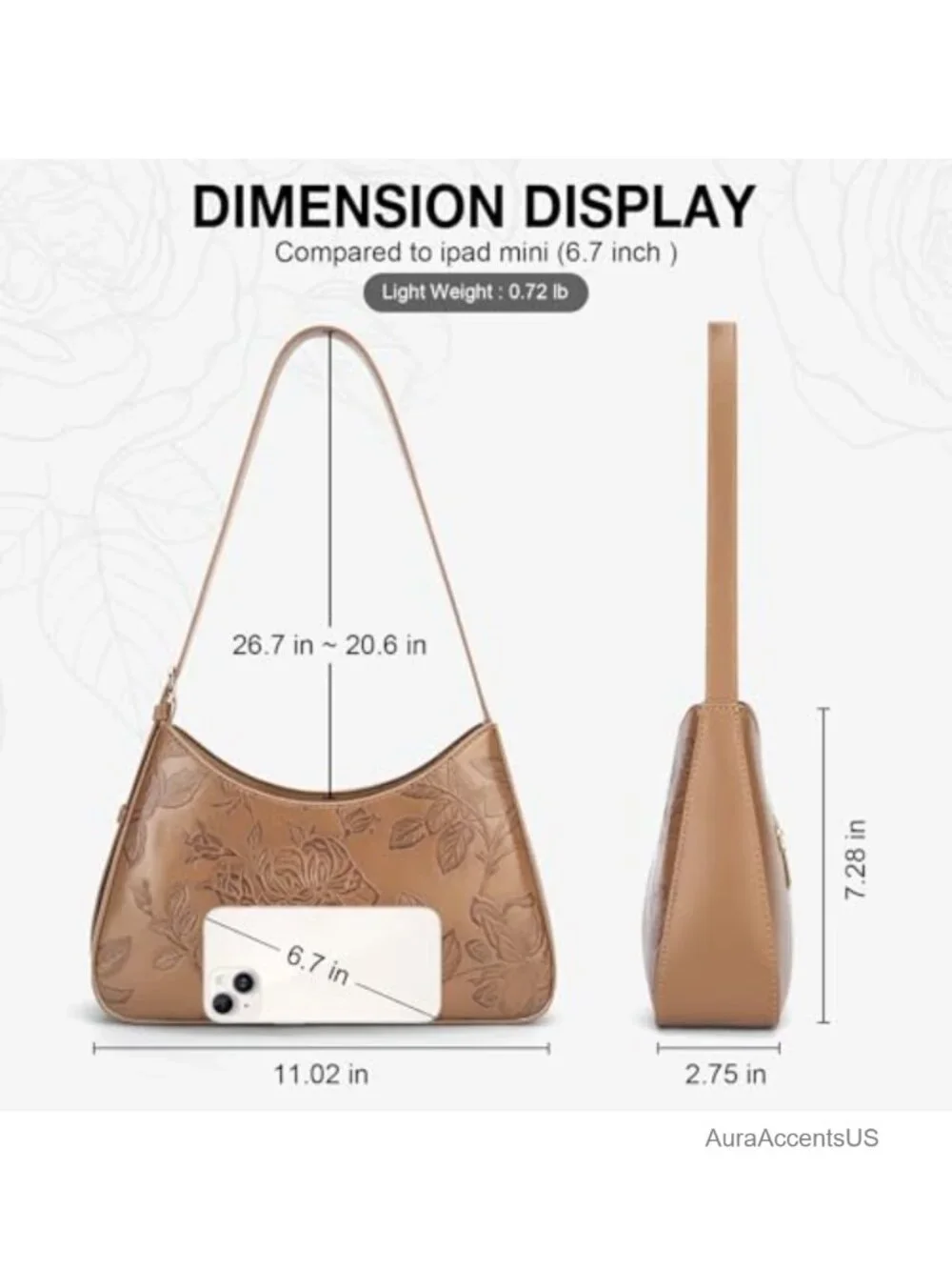 Embossed Vegan Leather Crescent Hobo Bag Clutch Underarm Purse Top-Handle